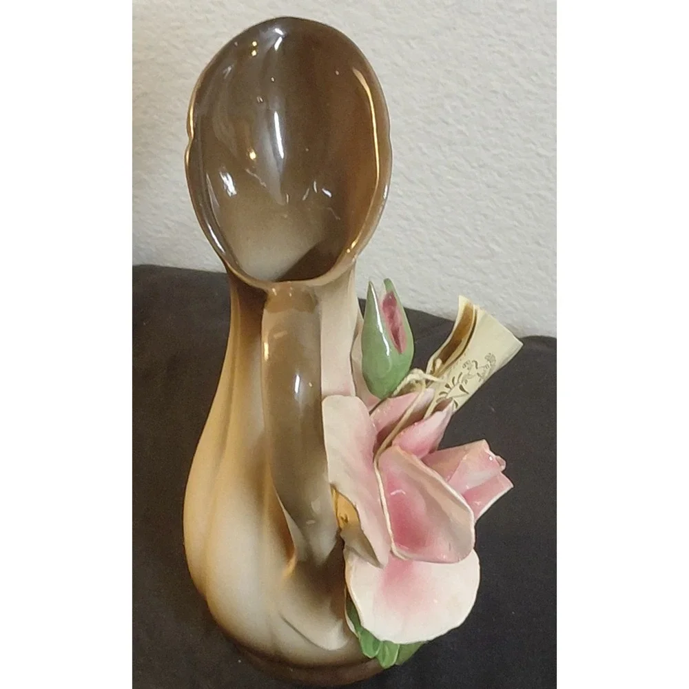 Vintage Nuova Capodimonte Italy Porcelain Pink Rose Pitcher Vase F.lli Savastano